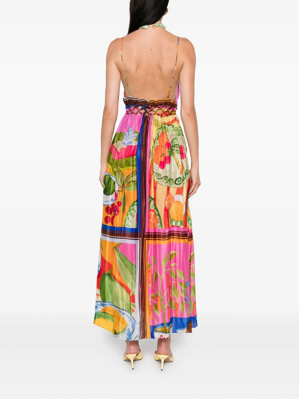 FARM Rio macrame-yoke maxi dress Roze
