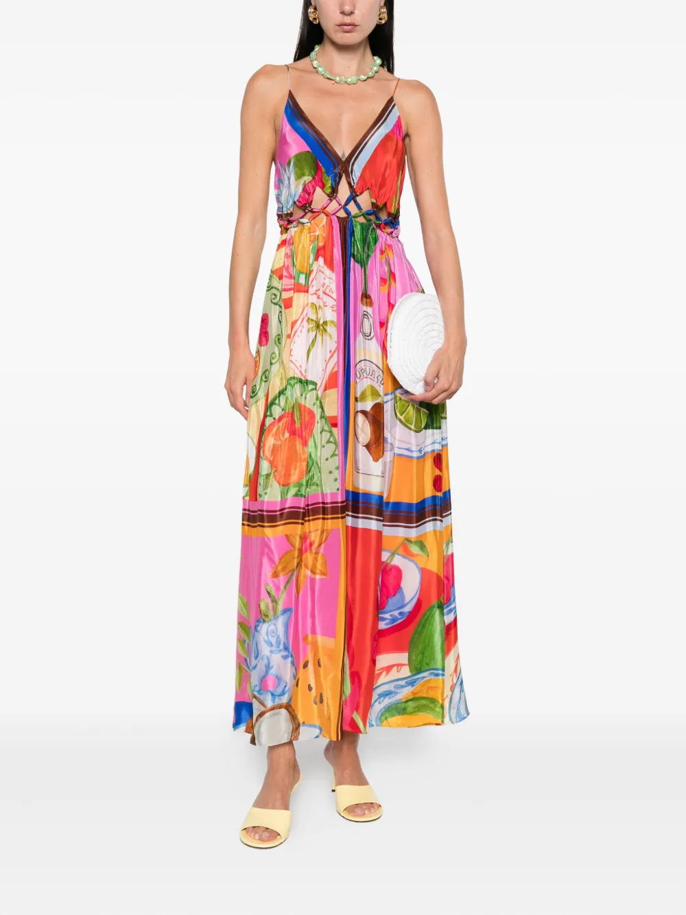 FARM Rio macrame-yoke maxi dress Roze