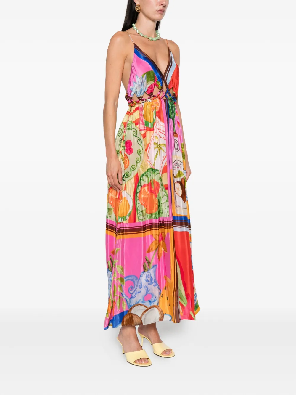 FARM Rio macrame-yoke maxi dress Roze