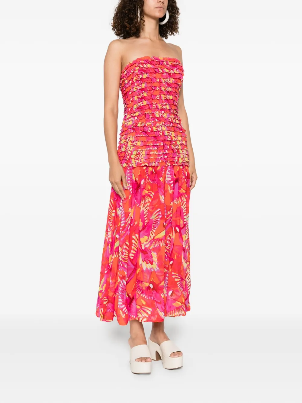 FARM Rio Flying Birds midi-jurk Roze