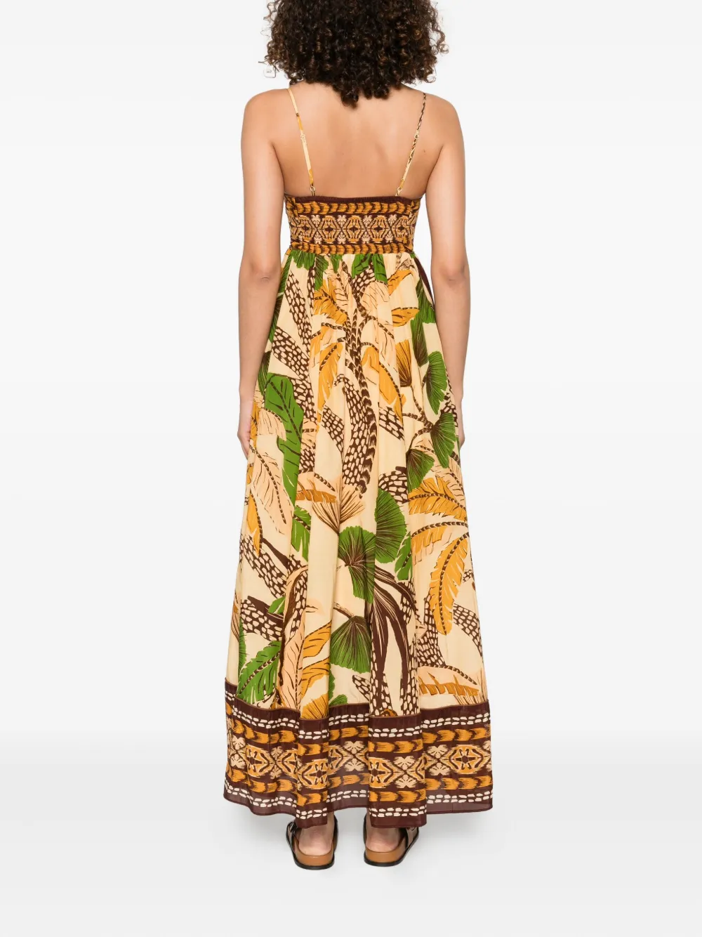 FARM Rio Foliage Sketch maxi-jurk Bruin