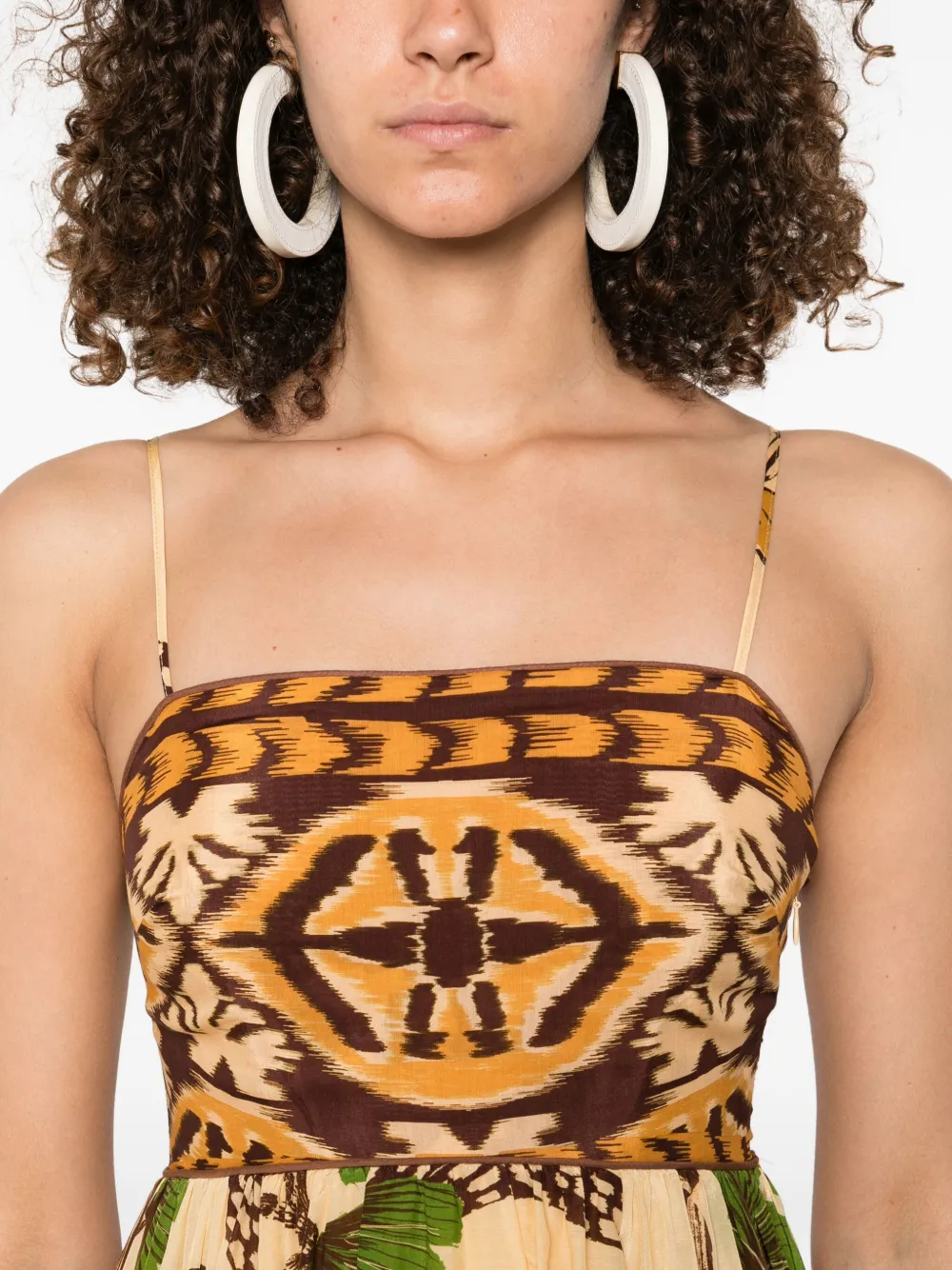 FARM Rio Foliage Sketch maxi-jurk Bruin