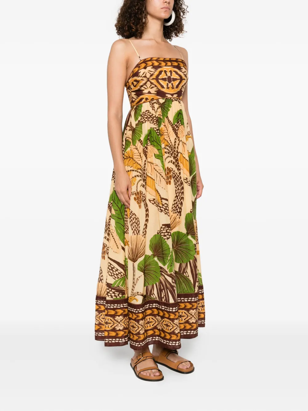FARM Rio Foliage Sketch maxi-jurk Bruin