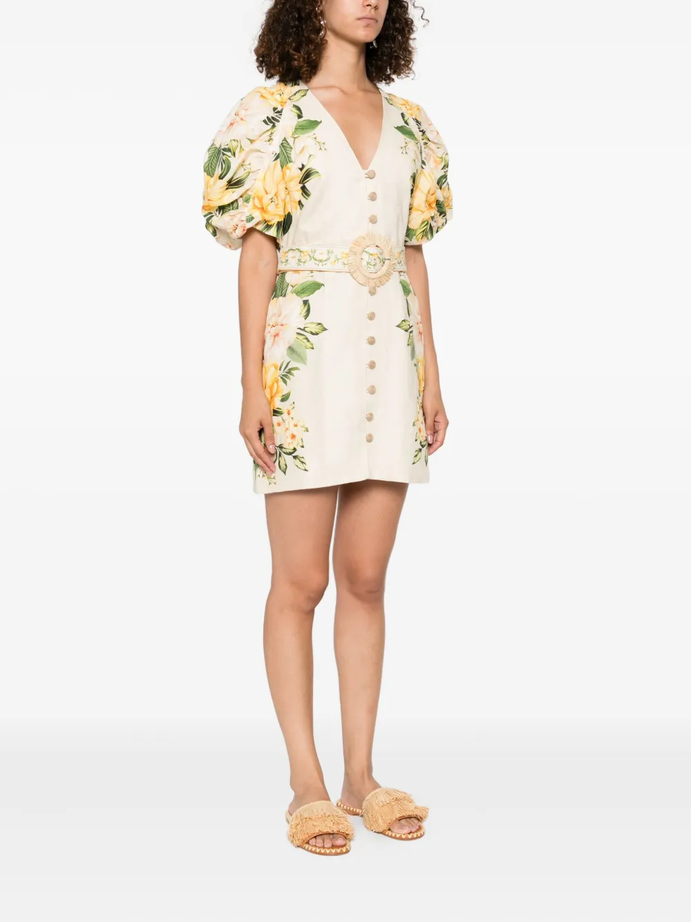 FARM Rio Garden Cascade mini-jurk Beige