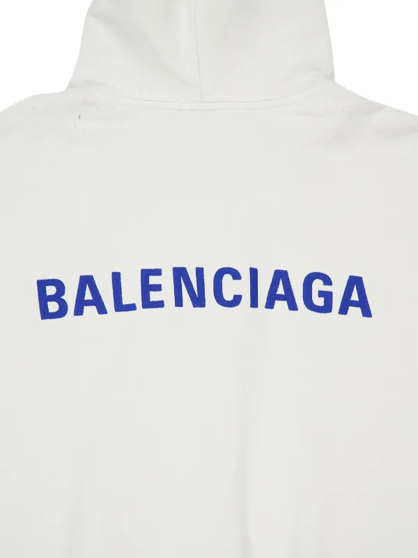 Balenciaga logo-embroidered zip-up Hoodie | White | FARFETCH