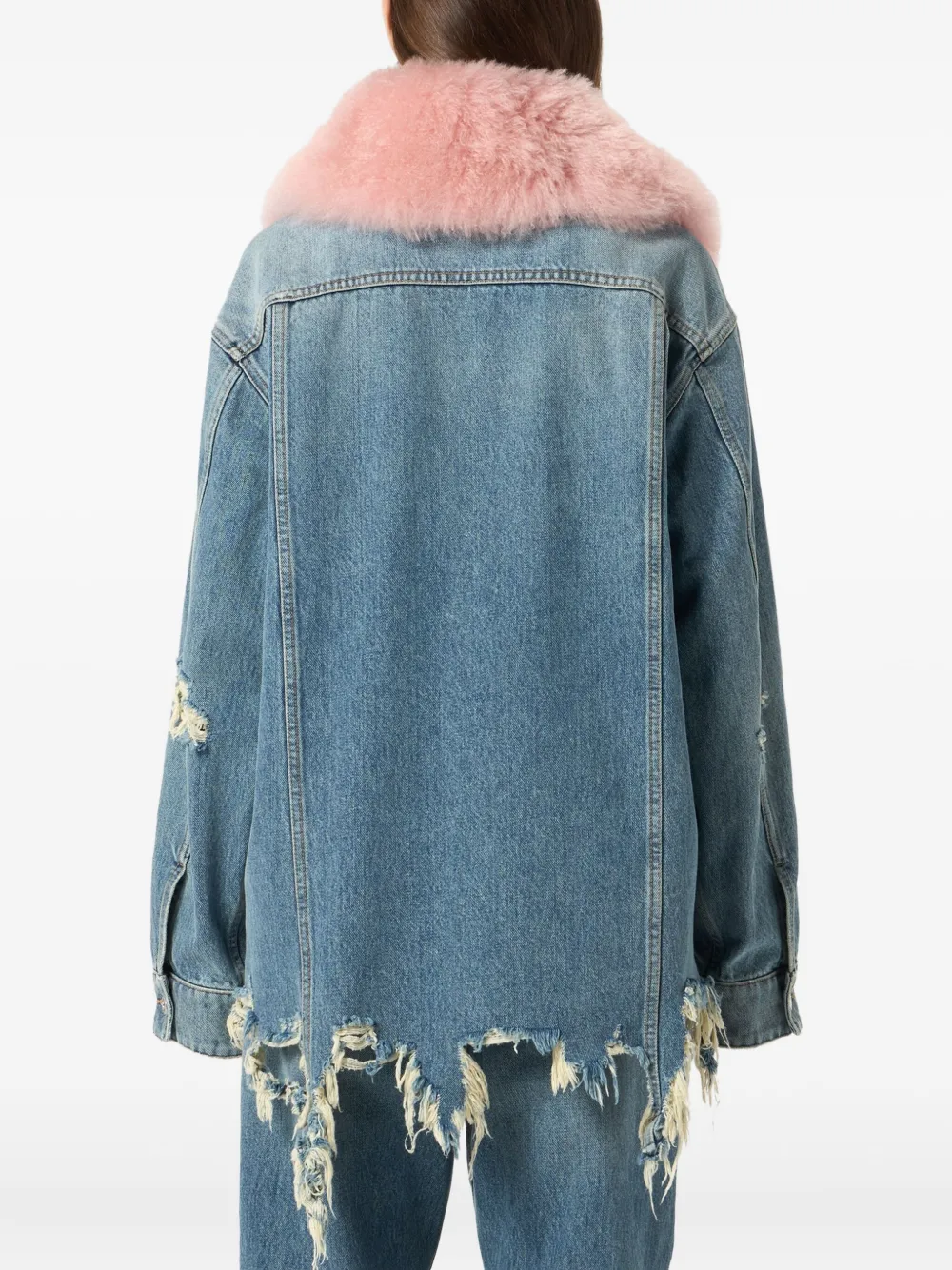 Blumarine Distressed Denim Jacket In Blue