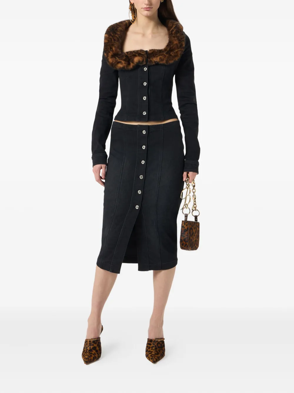 Blumarine faux-fur collar denim jacket | Denim Jackets | Image 2