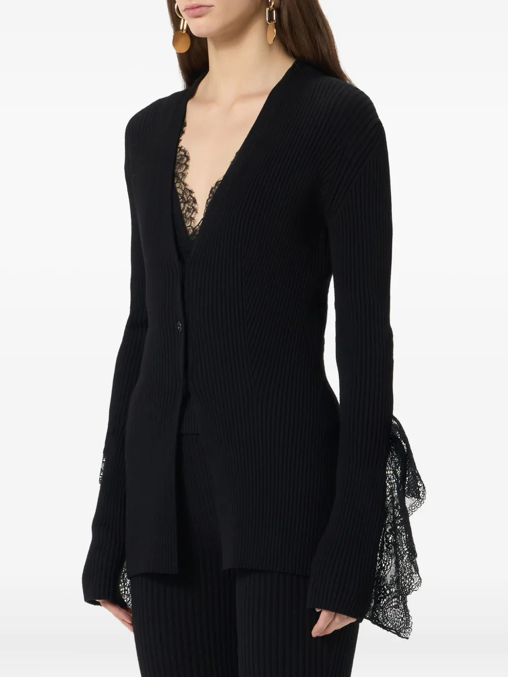 Blumarine Geribbeld vest met afwerking van kant Zwart