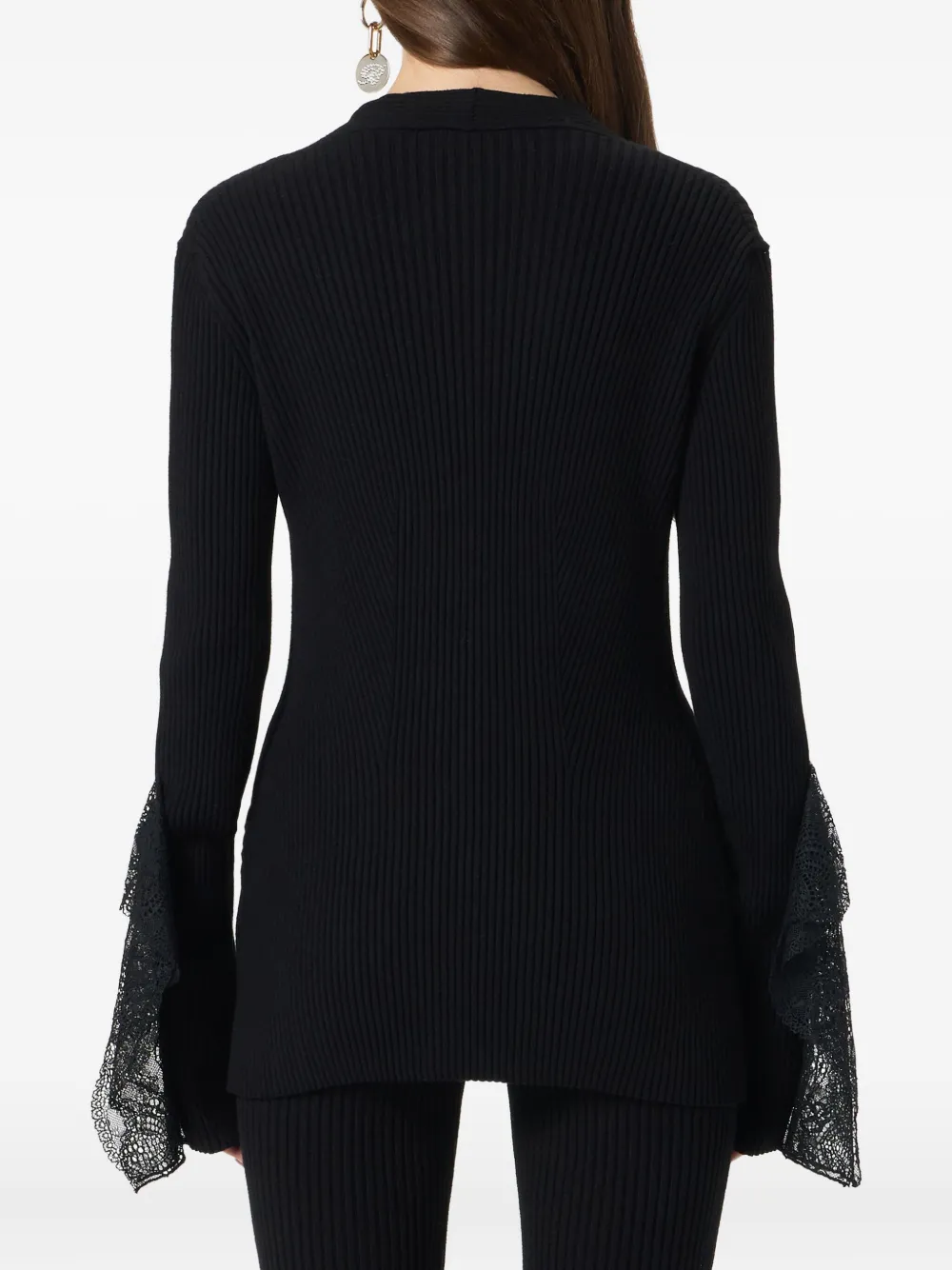 Blumarine Geribbeld vest met afwerking van kant Zwart