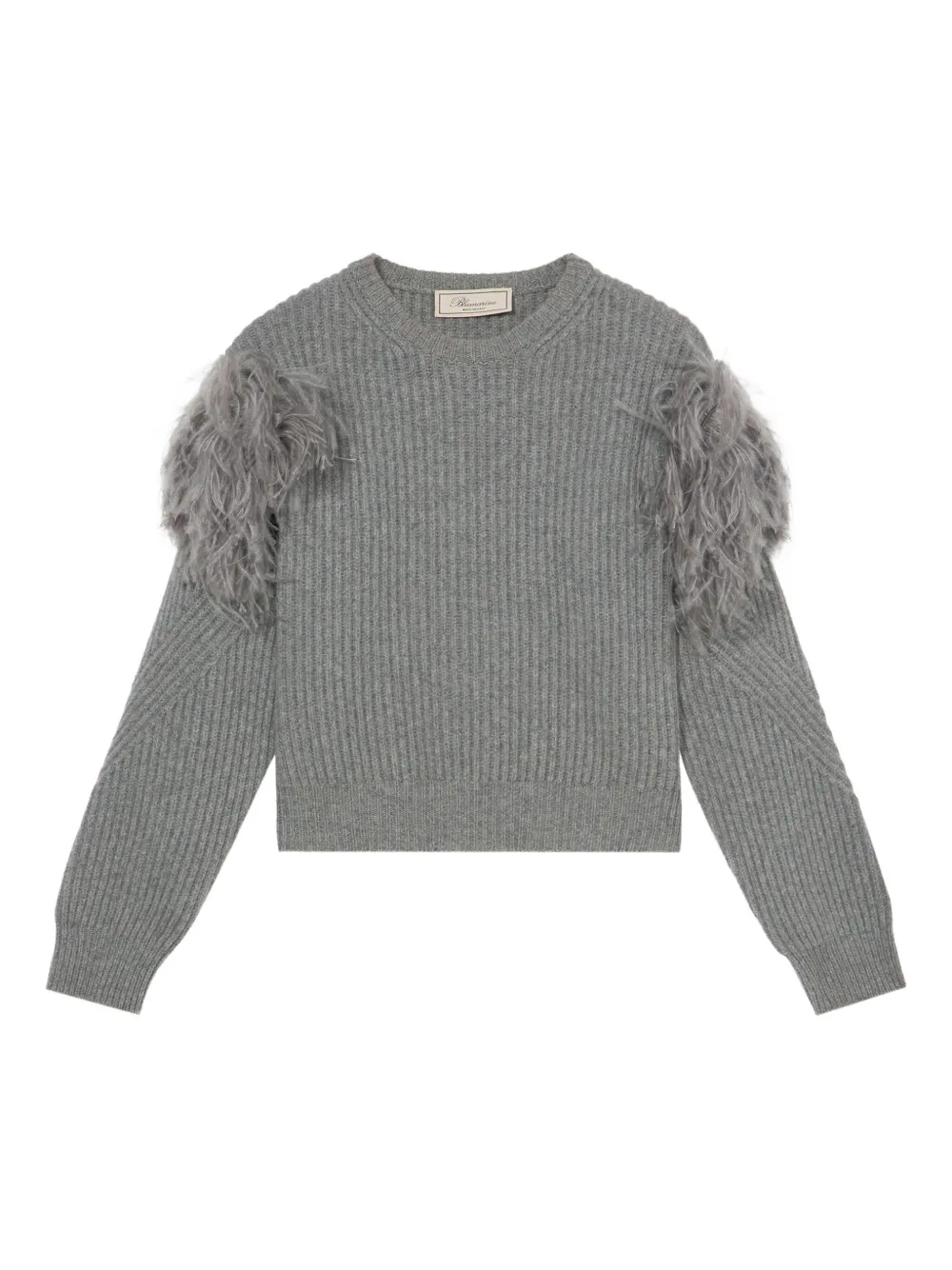 Blumarine Geribbelde trui verfraaid met veren Grijs