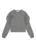 Blumarine feather-embellished ribbed sweater - Grey