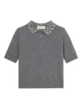 Blumarine beaded-collar polo top - Grey