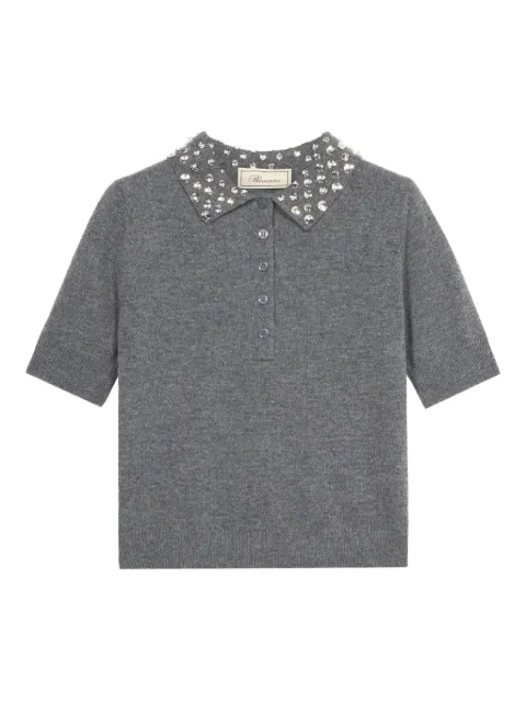Blumarine beaded-collar polo top