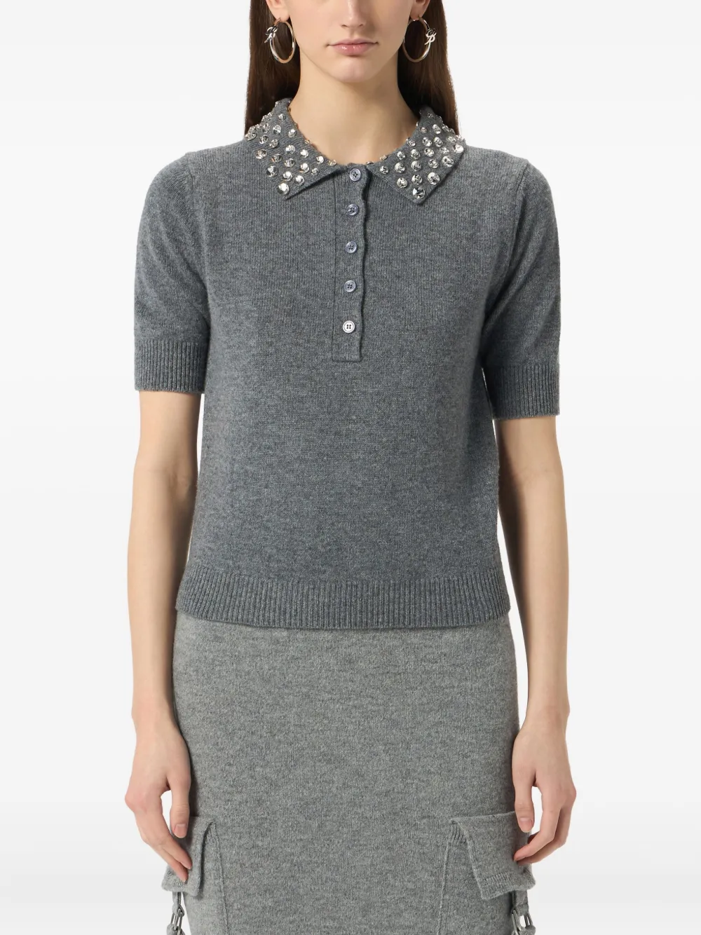 Blumarine Polotop met kraag met kralen Grijs