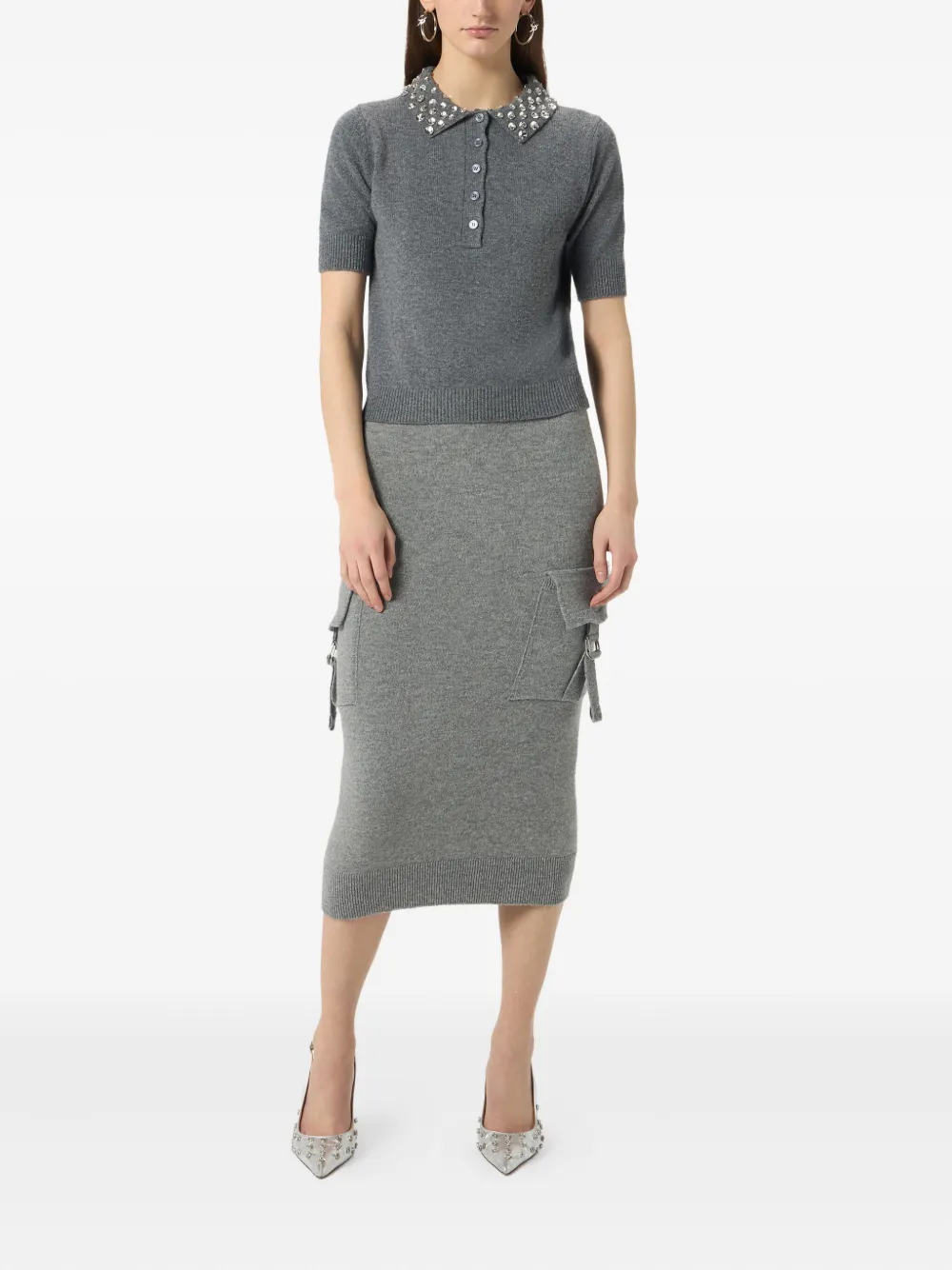 Blumarine Polotop met kraag met kralen Grijs