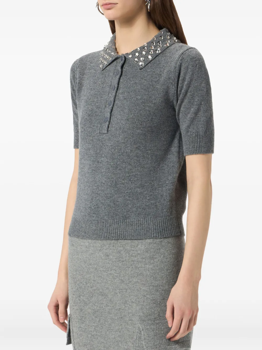 Blumarine Polotop met kraag met kralen Grijs