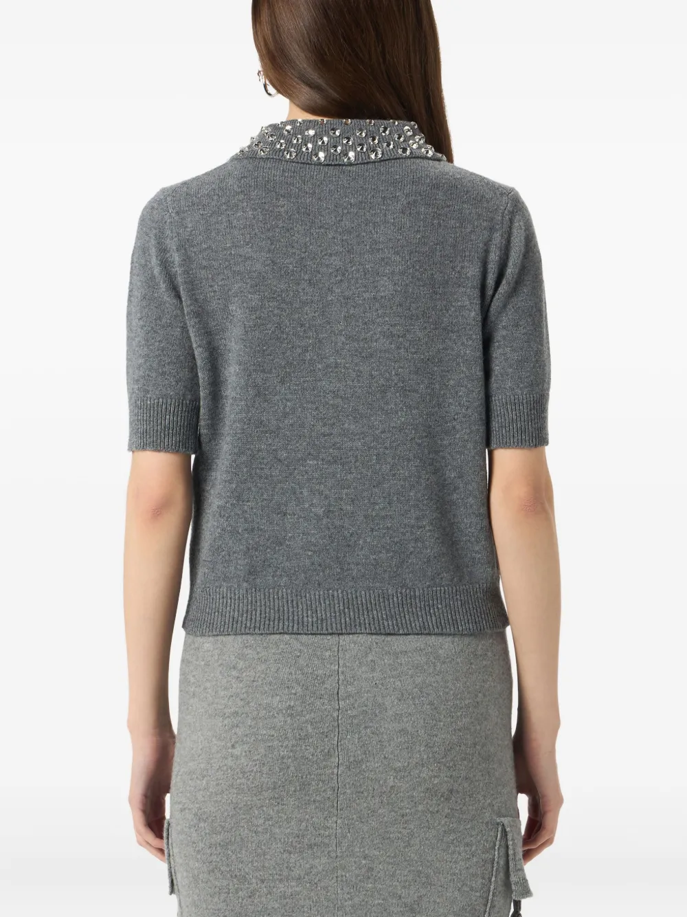 Blumarine Polotop met kraag met kralen Grijs