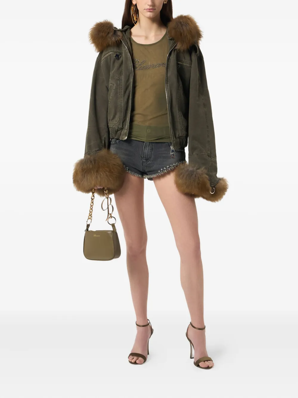 Blumarine Bomberjack met bontzoom Groen
