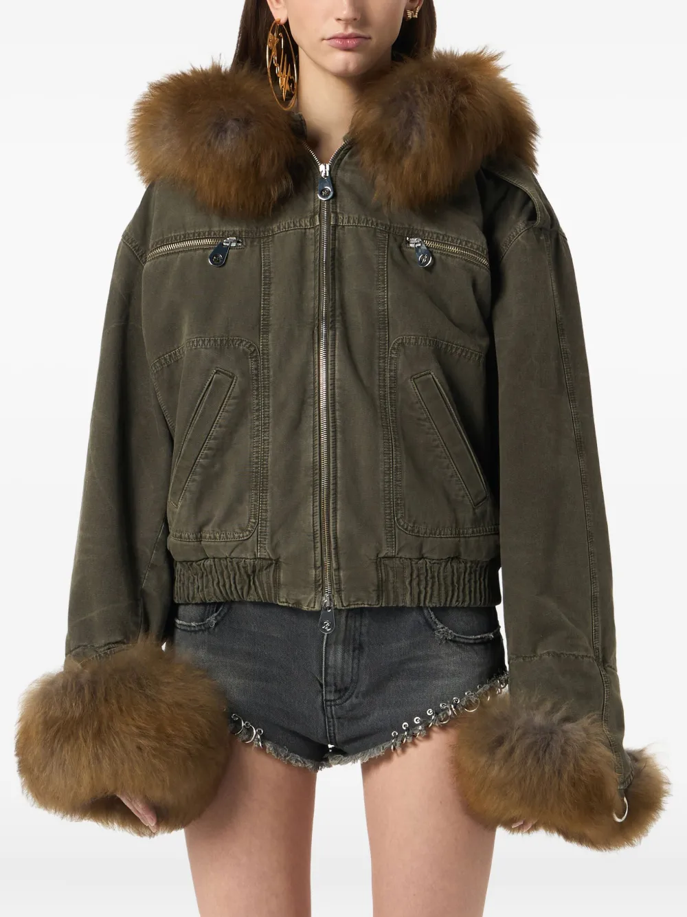Blumarine Bomberjack met bontzoom Groen