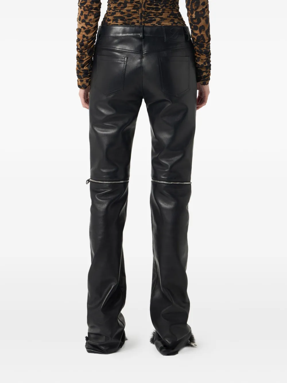 Blumarine Leren broek met ritsdetail Zwart