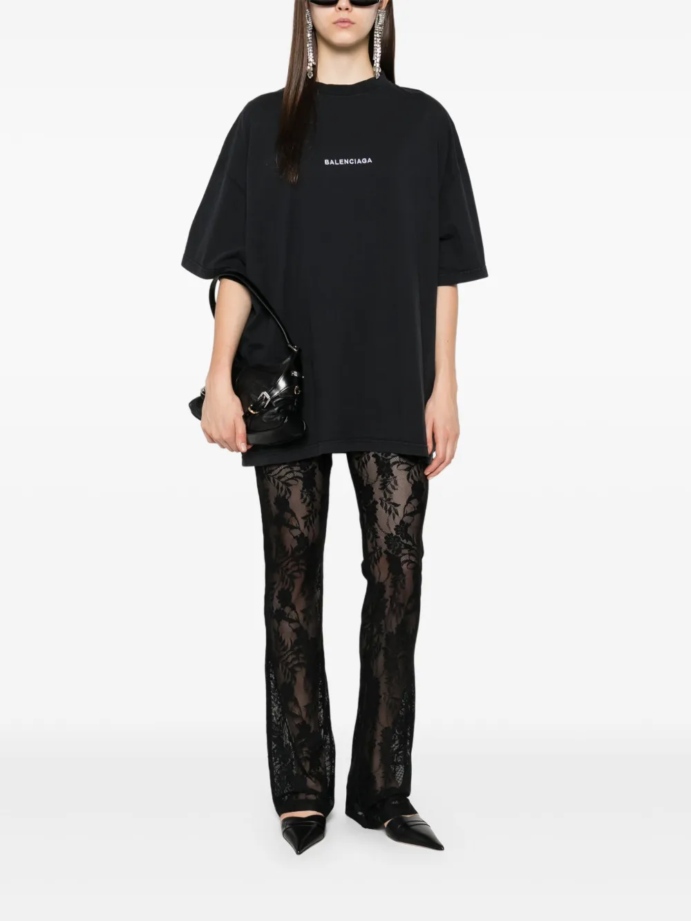 Balenciaga T-shirt met geborduurd logo en patch op de mouw Zwart