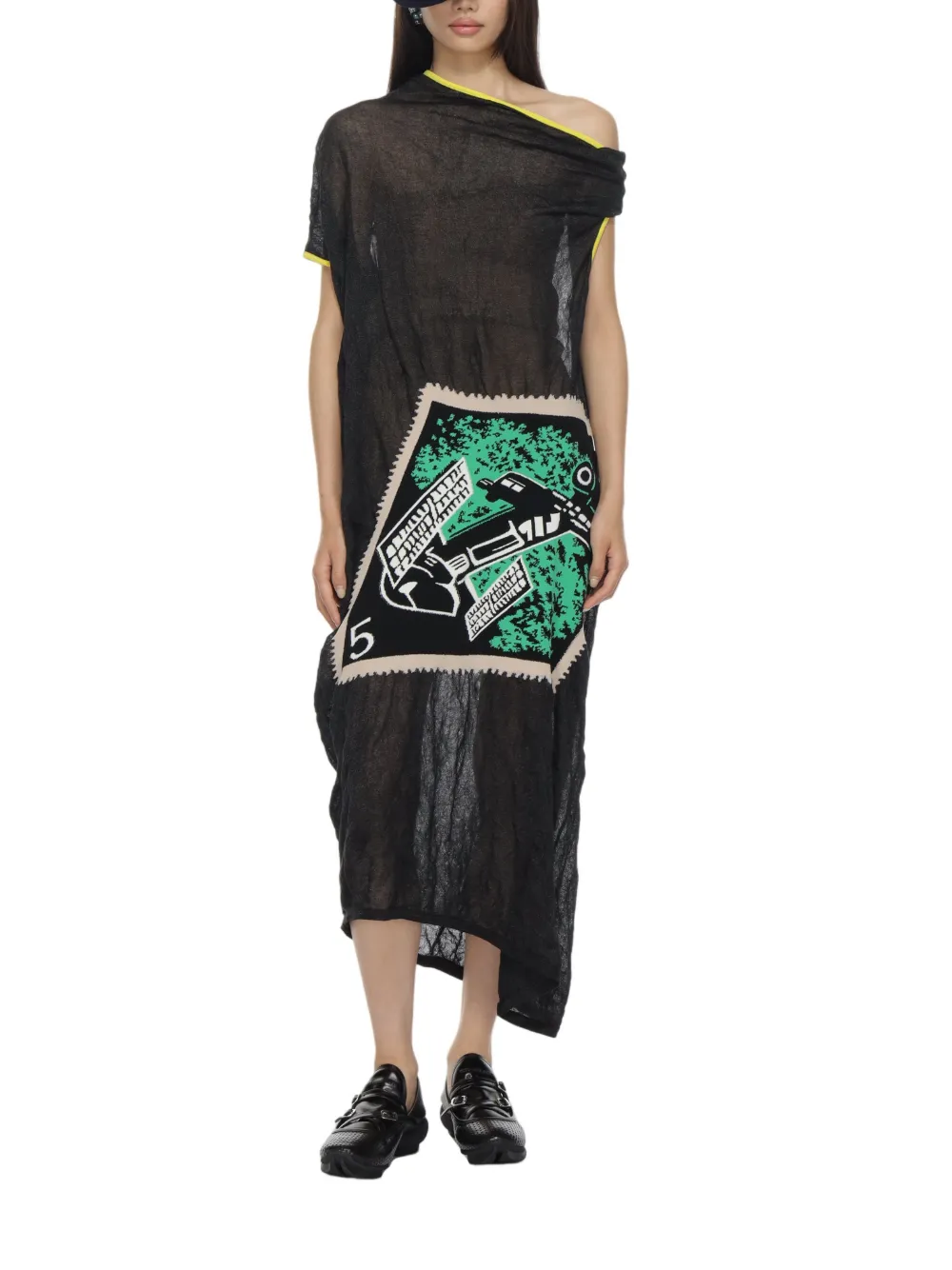 Kiko Kostadinov Satellite asymmetrische jurk met grafische print - Zwart