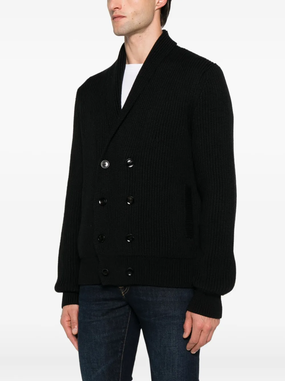 TOM FORD ribbed-knit double-breasted cardigan Zwart