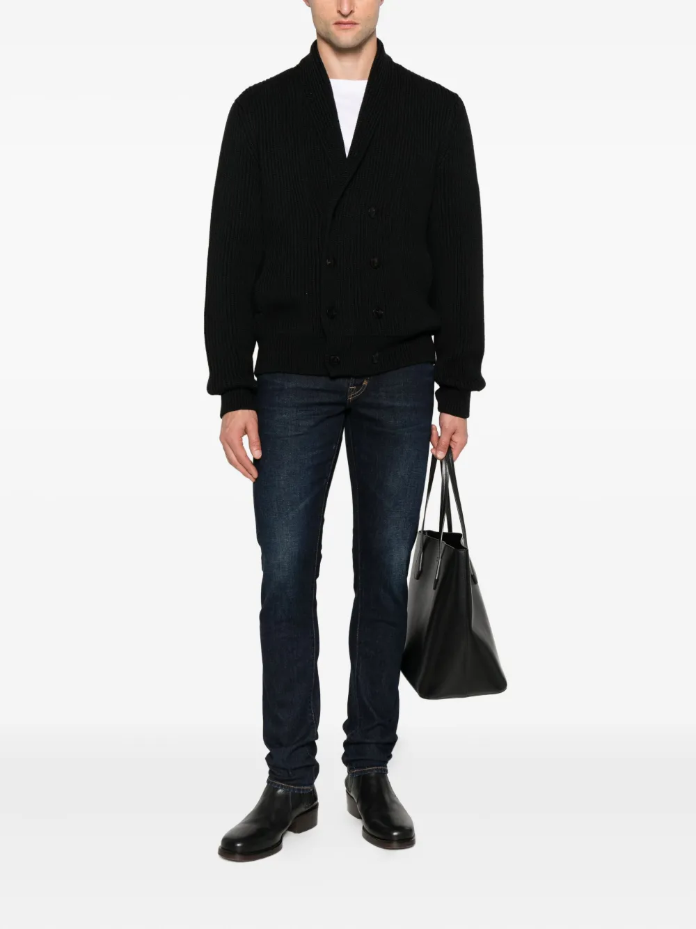 TOM FORD ribbed-knit double-breasted cardigan Zwart