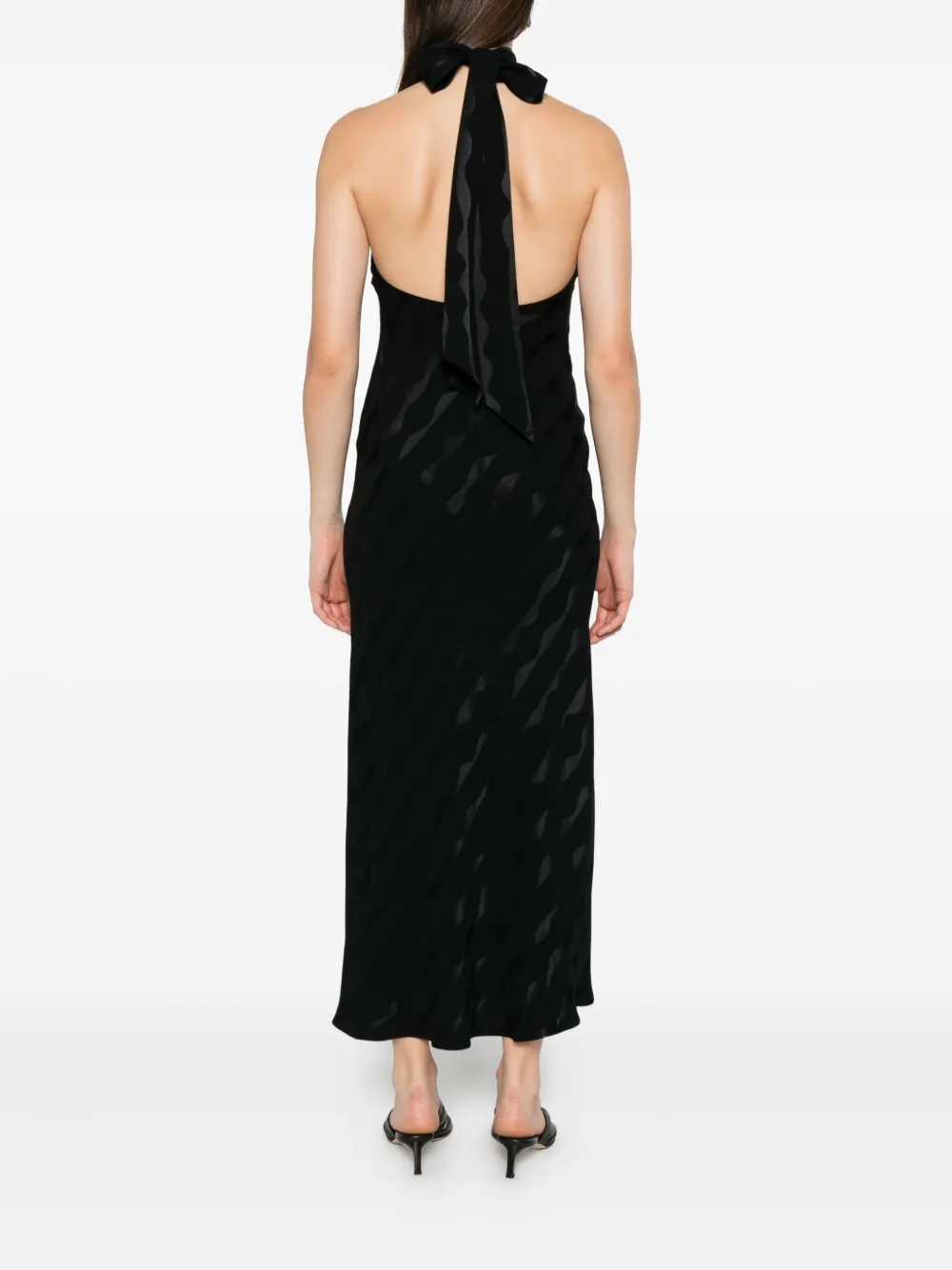 Rixo Maura halterneck jacquard dress Zwart