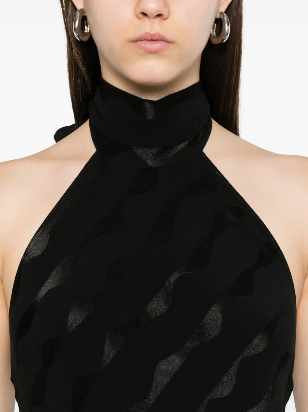 Rixo Maura halterneck jacquard dress Zwart