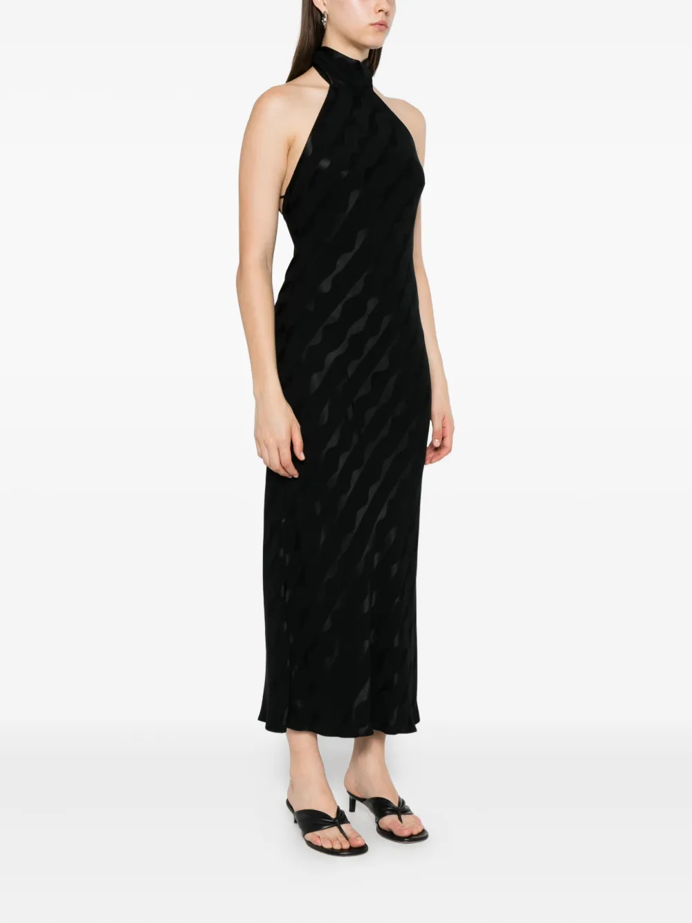 Rixo Maura halterneck jacquard dress Zwart