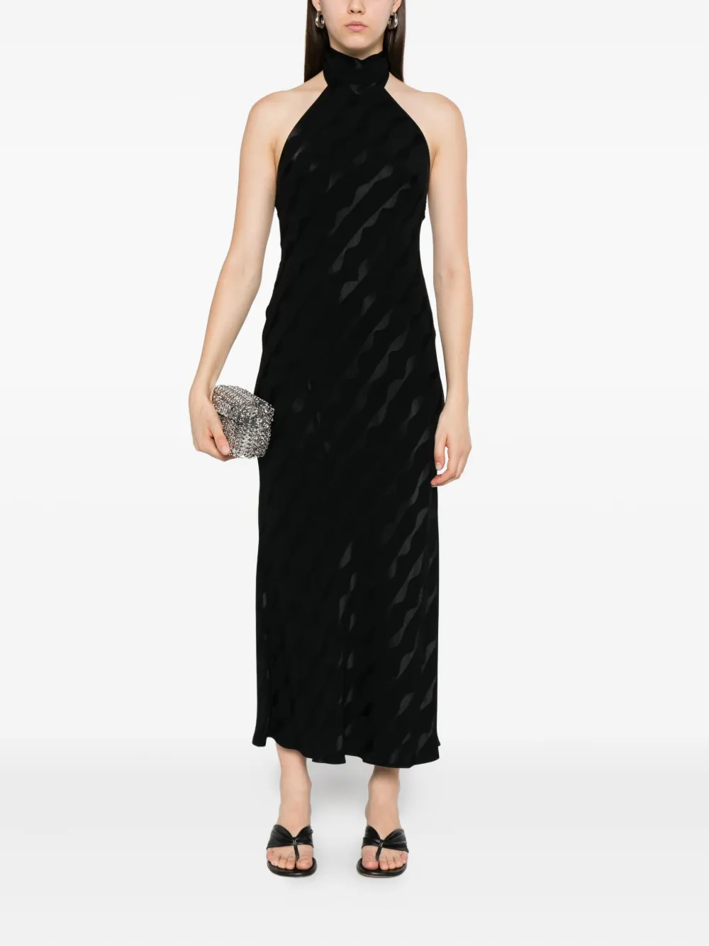 Rixo Maura halterneck jacquard dress Zwart