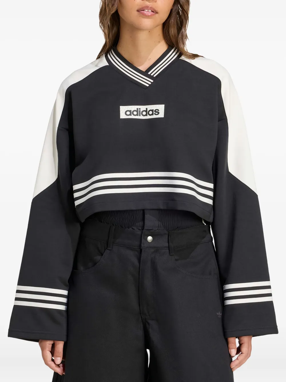 adidas colour-block cropped sweatshirt Zwart