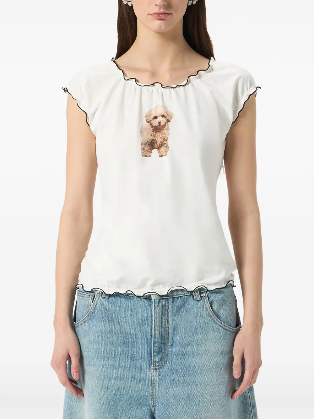 Blumarine Top met kapmouwen en ruches Wit