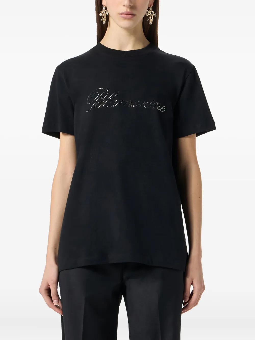 Blumarine T-shirt met geborduurd logo Zwart