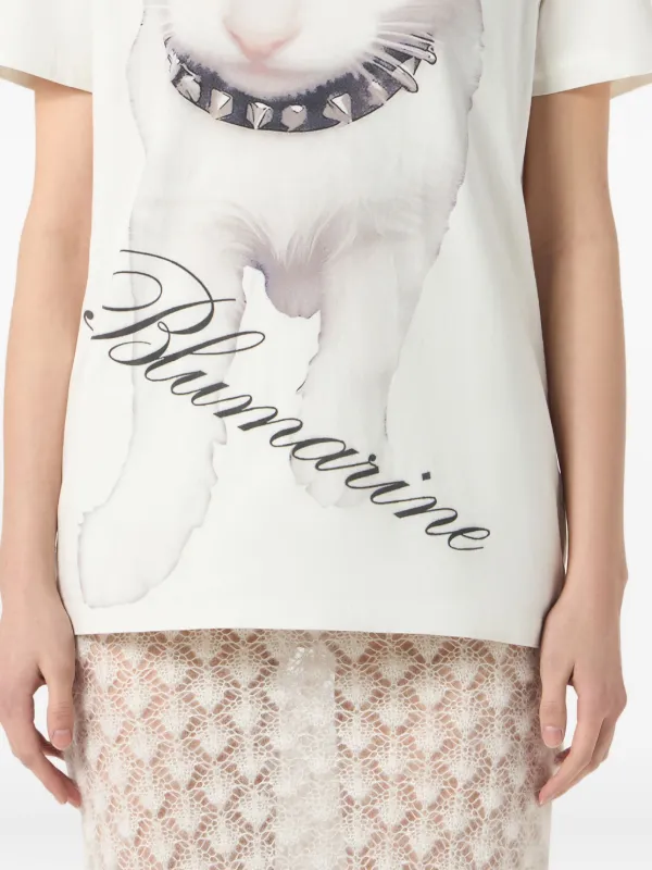 Tシャツ・カットソー BLUMARINE Woman T-Shirt White 2T109A C1039 Blumarine Kitten-print Jersey T-shirt | White | FARFETCH