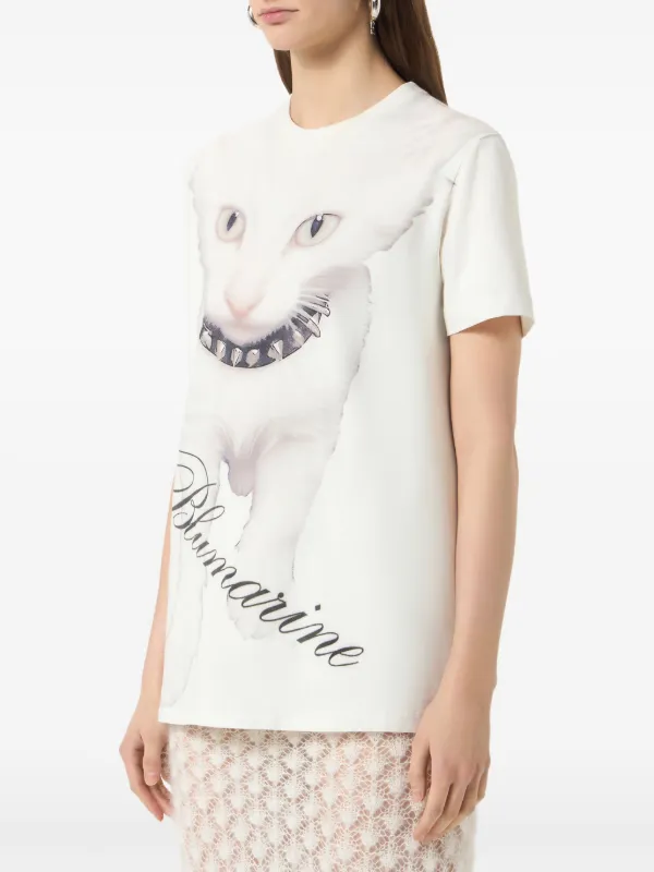 Blumarine Kitten-print Jersey T-shirt | White | FARFETCH