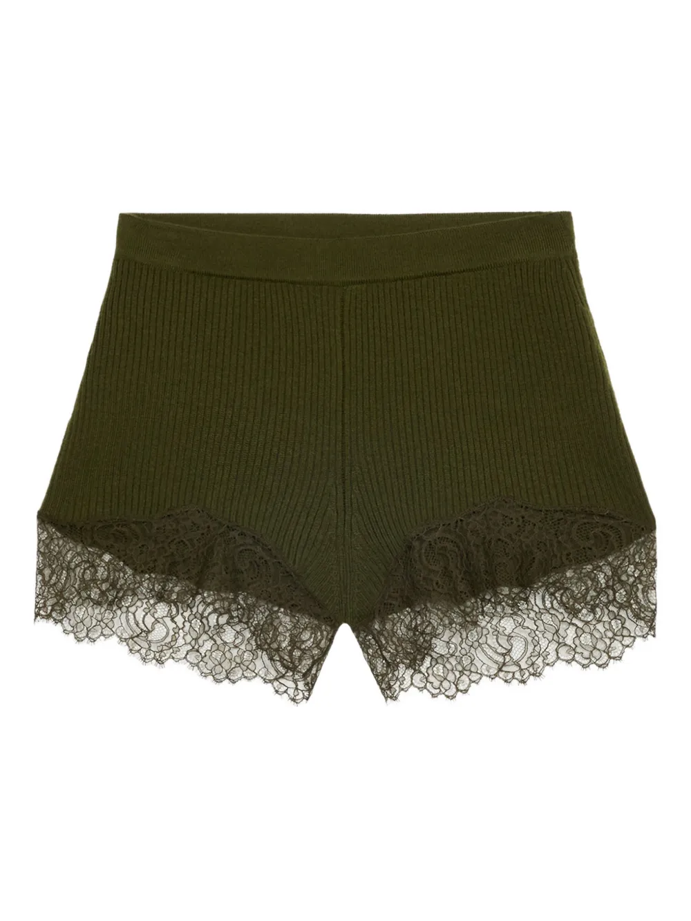 Blumarine Geribbelde shorts met kanten afwerking Groen