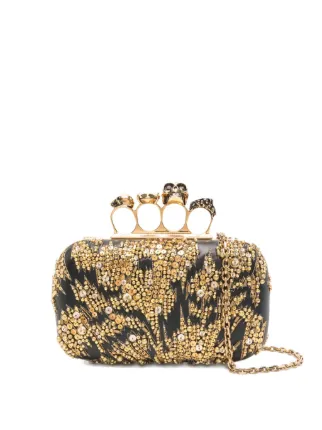 Alexander McQueen skull-ring Embellished Clutch Bag | Black | FARFETCH