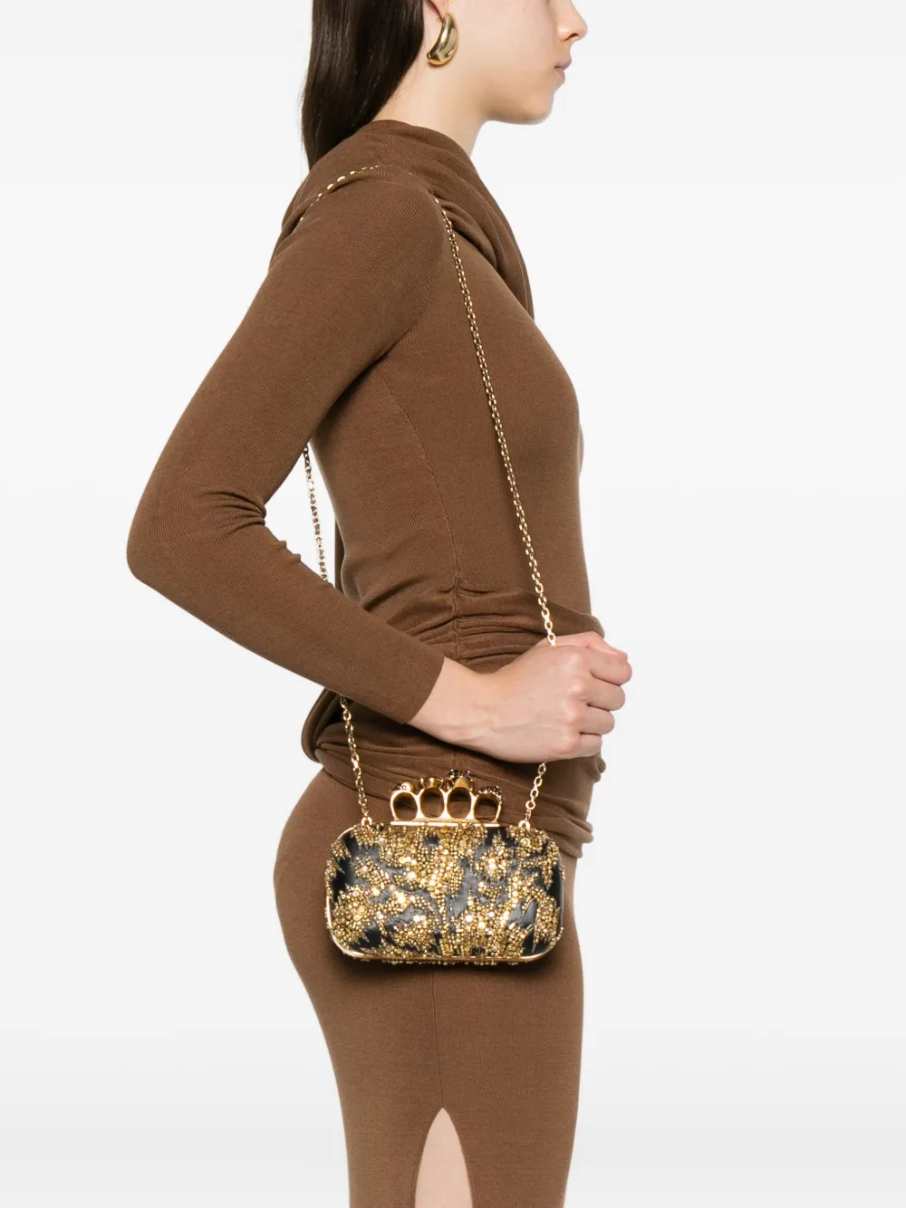Alexander McQueen Clutch verfraaid met doodskop-ring Zwart