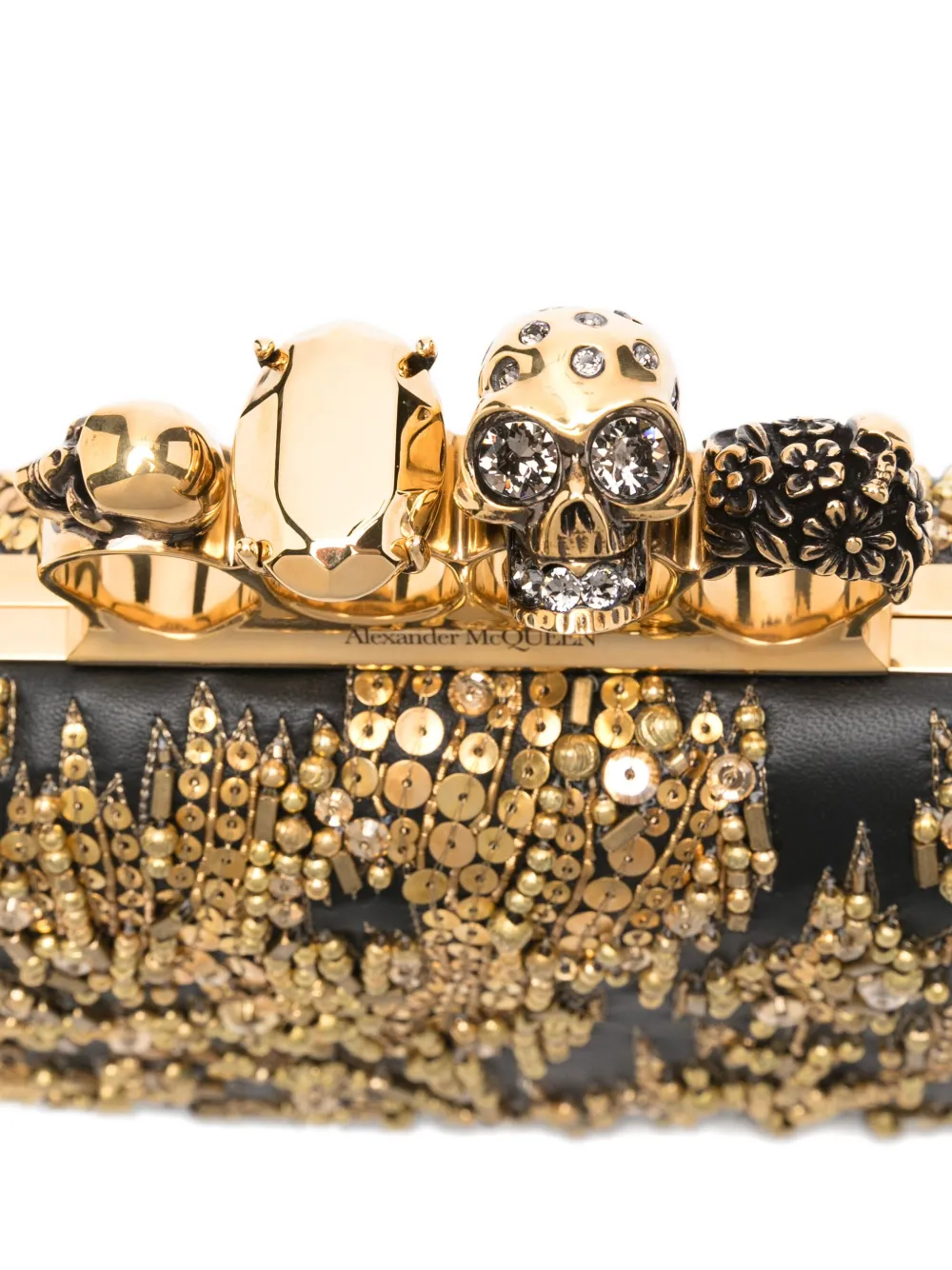 Alexander McQueen Clutch verfraaid met doodskop-ring Zwart