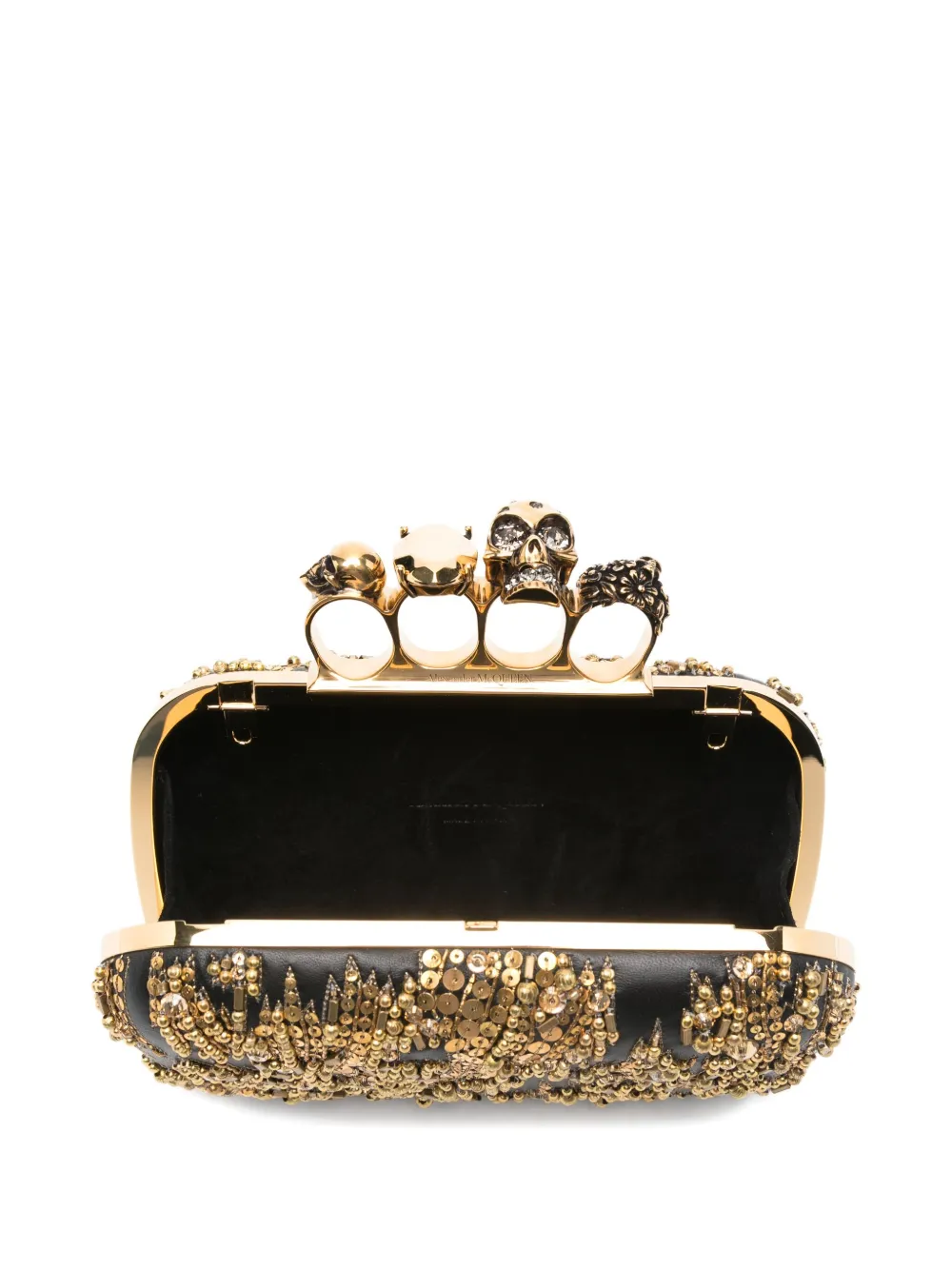 Alexander McQueen Clutch verfraaid met doodskop-ring Zwart