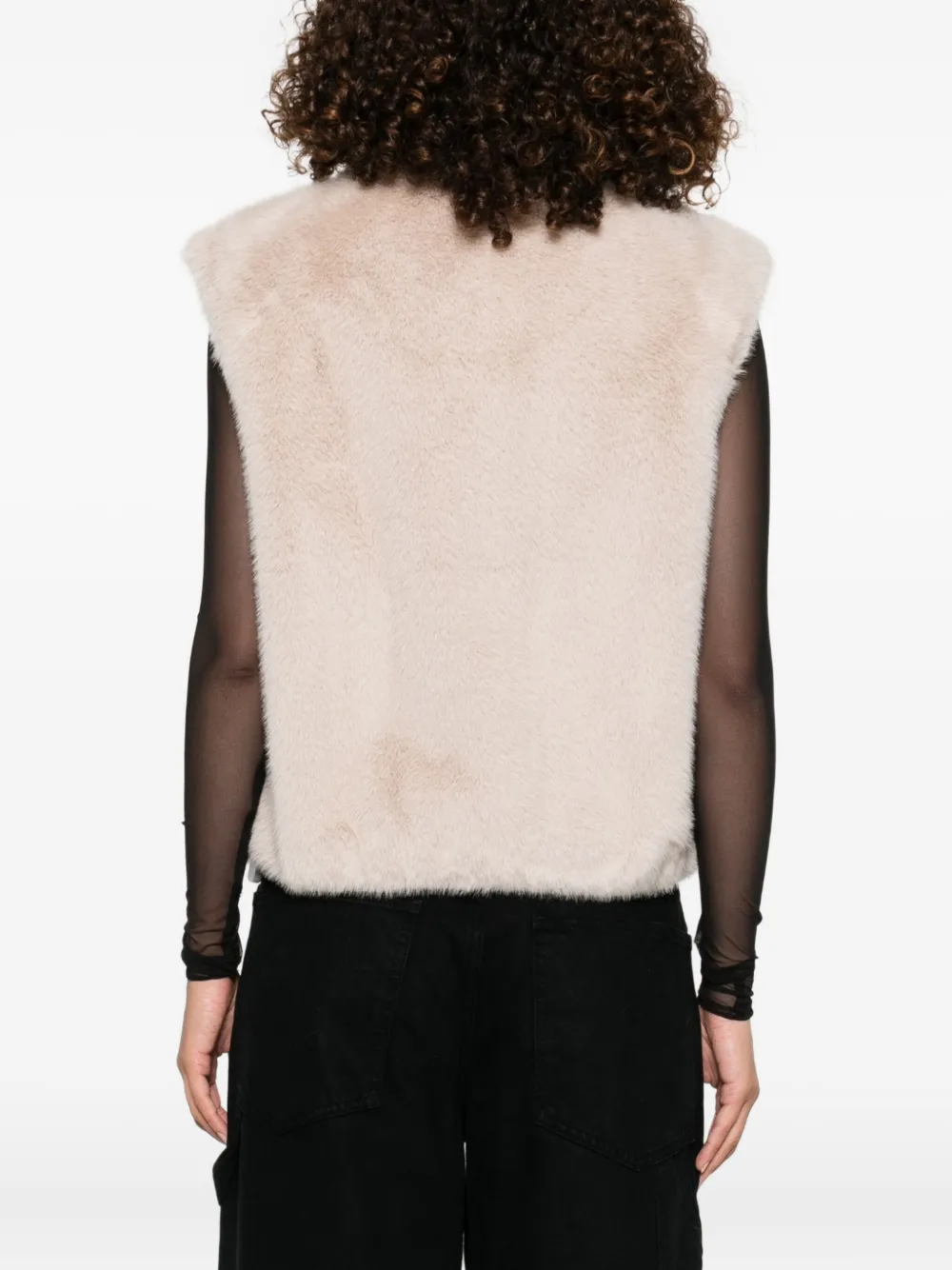 Herno Mouwloze top van imitatiebont Beige