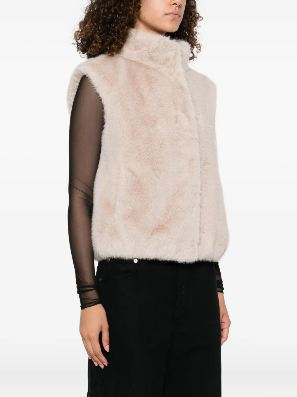 Herno Mouwloze top van imitatiebont Beige