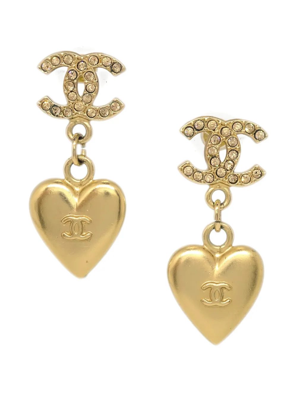 CHANEL Pre-Owned 2002 Heart Dangle Piercing earrings | Gold | Image 1