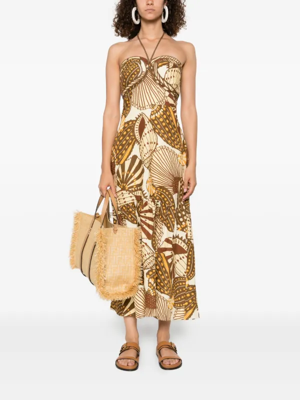 FARM Rio Shell Mix Midi Dress | Brown | FARFETCH JO