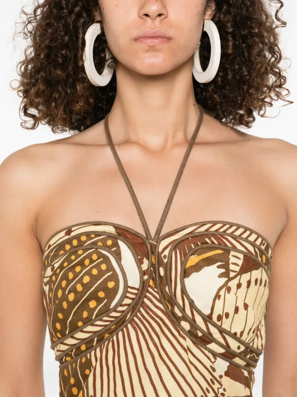 FARM Rio Shell Mix Midi Dress | Brown | FARFETCH BH
