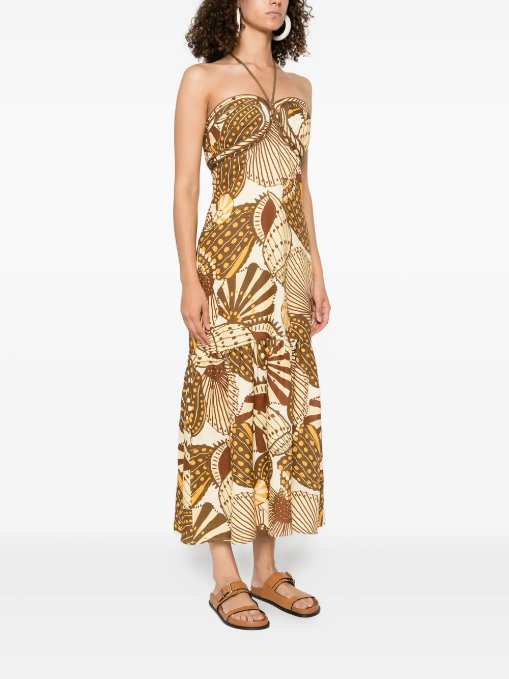 FARM Rio Shell Mix midi-jurk Bruin