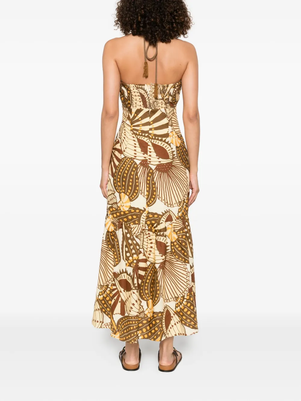 FARM Rio Shell Mix midi-jurk Bruin
