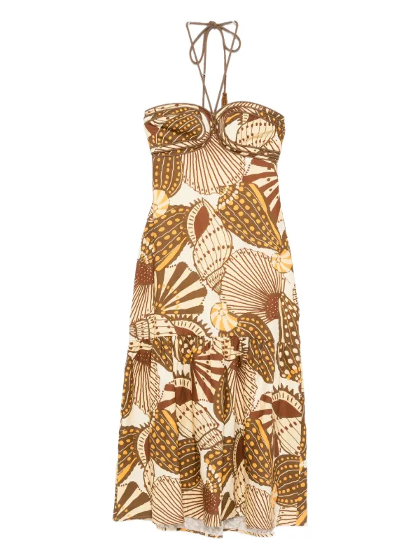 FARM Rio Shell Mix Midi Dress | Brown | FARFETCH